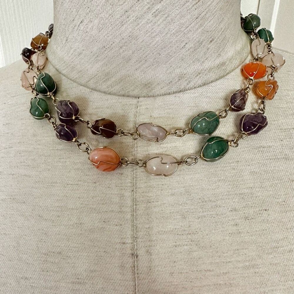 Natural stones long necklace